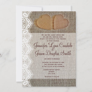 Rustikales Country Hearts Burlap Lace Hochzeit Ein Einladung