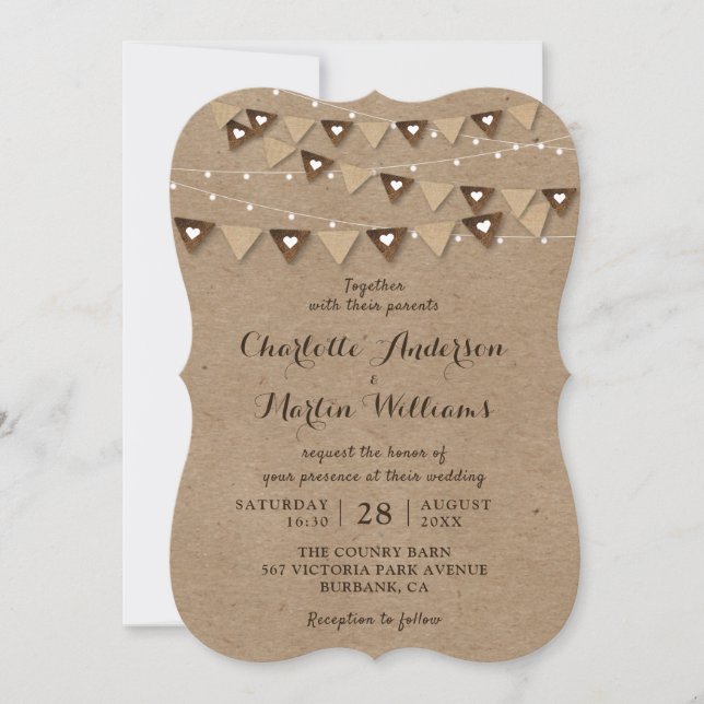 Rustikales Country Kraft Paper Wedding Einladung (Vorderseite)