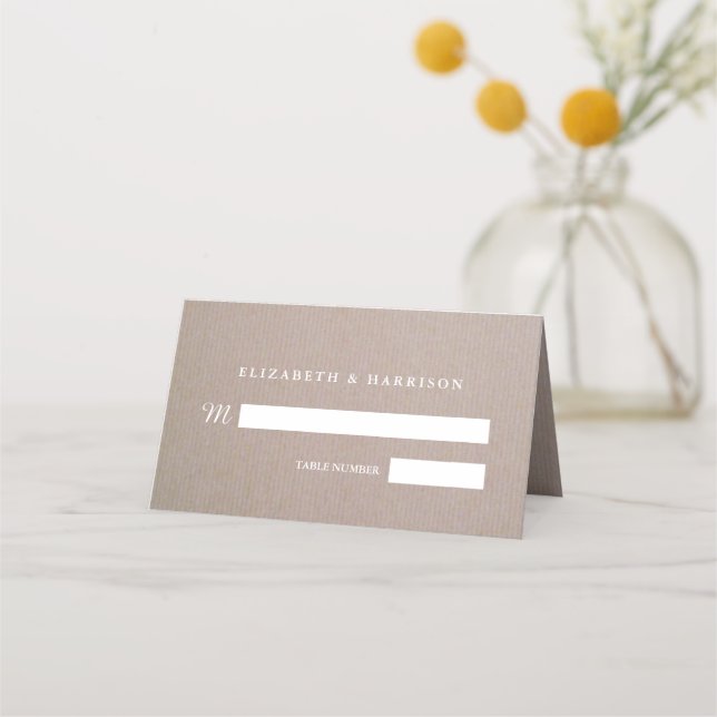 Rustikales Country Kraft Wedding Platzkarte (Vorderseite)