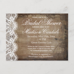 Rustikales Country Lace Brautparty Einladung Postk