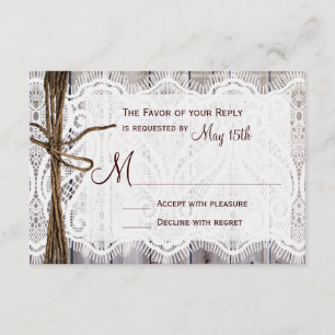 Rustikales Country Lace Twine Wood Wedding RSVP
