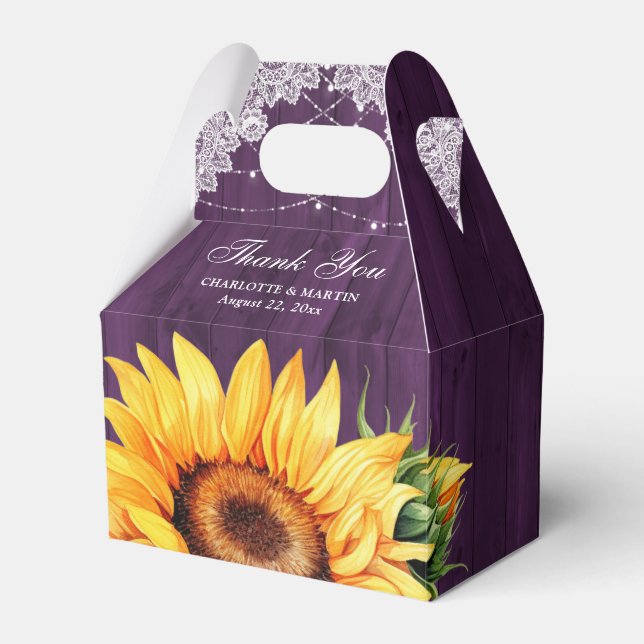 Rustikales Country Lila Wood Sunflower Wedding Geschenkschachtel (Vorderseite)