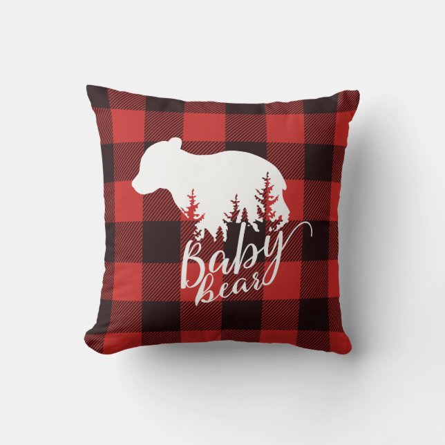 Rustikales Country Red & Black Flannel Baby Bear Kissen (Vorderseite)