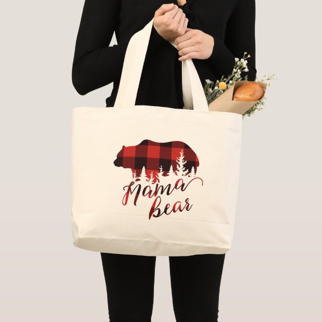 Rustikales Country Red & Black Flannel Mama Bear Jumbo Stoffbeutel (Vorderseite (Produkt))