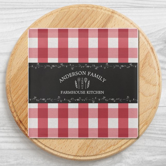 Rustikales Country Red Gingham Black Chalkboard Glasuntersetzer (Close up)