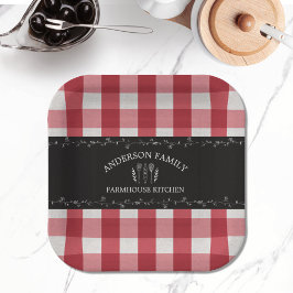 Rustikales Country Red Gingham Black Chalkboard Pappteller