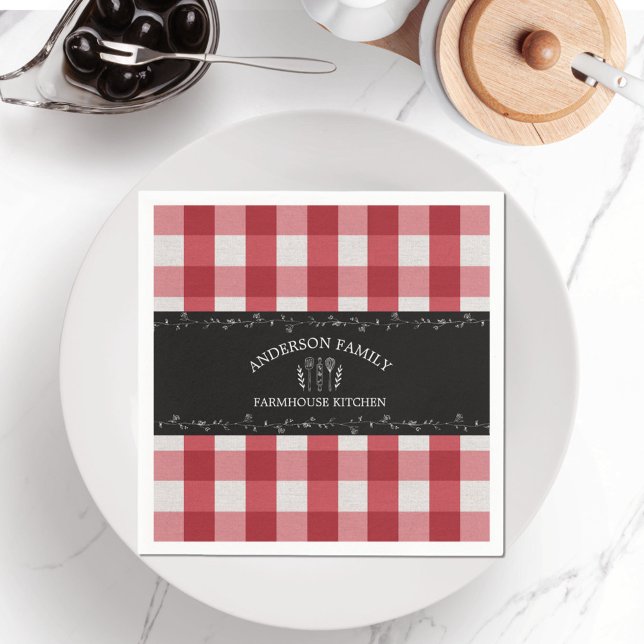 Rustikales Country Red Gingham Black Chalkboard Serviette (Von Creator hochgeladen)