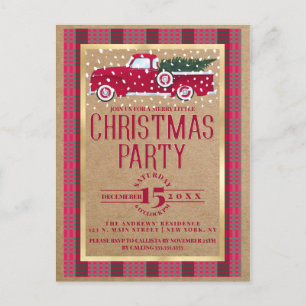 Rustikales Country Red Truck Flannel Weihnachtsfes Einladungspostkarte