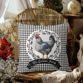Rustikales Country Rooster Chicken BW Gingham Karo Kissen