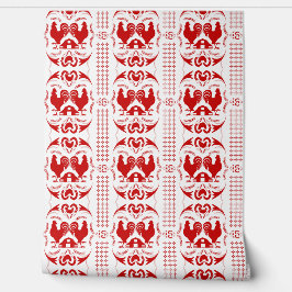 Rustikales Country Rooster und Barcode Muster Red  Tapete