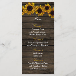 Rustikales Country Sunflowers Braun Wood Wedding M Menükarte