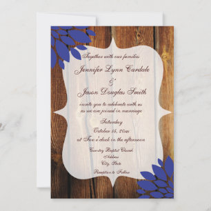 Rustikales Country Wood Blue Blume Hochzeit Einlad Einladung