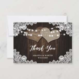 Rustikales Country Wood Lace Burlap Heart Wedding Dankeskarte