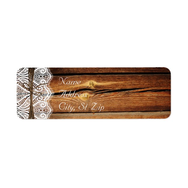 Rustikales Country Wood Lace Twine Address Labels (Vorne)