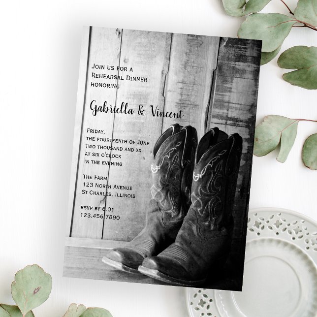 Rustikales Cowboy Boots Hochzeit Probe Dinner Einladung (Von Creator hochgeladen)