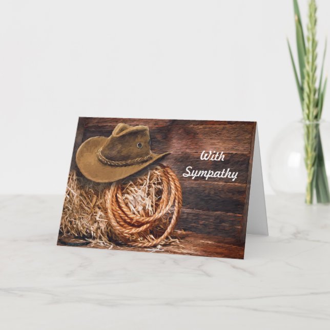Rustikales Cowboy Hat Rope Hay Foto Beileid Karte (Vorderseite)