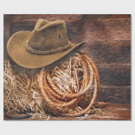 Rustikales Cowboy Hat Rope Hay Foto Geschenkpapier