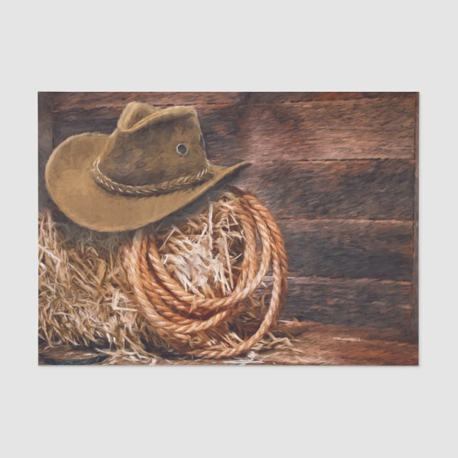 Rustikales Cowboy Hat Rope Hay Foto Seidenpapier (Vorderseite)