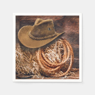 Rustikales Cowboy Hat Rope Hay Foto Serviette