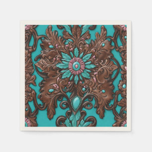 Rustikales Cowgirl Aquamarin Brown Country Western Serviette