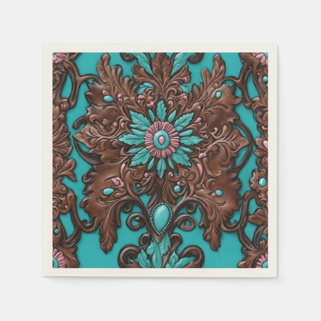 Rustikales Cowgirl Aquamarin Brown Country Western Serviette (Vorderseite)