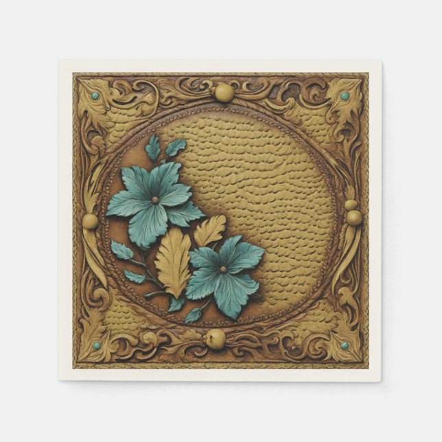 Rustikales Cowgirl Aquamarin Brown Country Western Serviette (Vorderseite)
