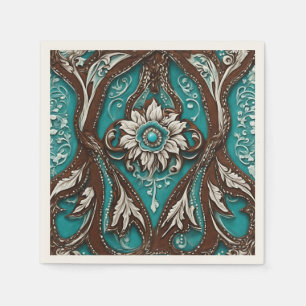 Rustikales Cowgirl Aquamarin Brown Country Western Serviette