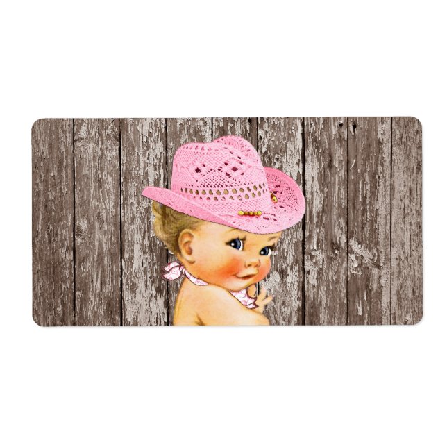 Rustikales Cowgirl Baby Dusche Wasser Flasche Etik (Vorne)