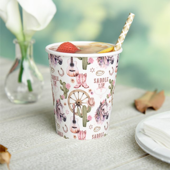 Rustikales Cowgirl Babydusche Pink Western Cup Pappbecher (In Situ)