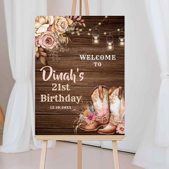 Rustikales Cowgirl Boots Floral Geburtstag Begrüßu Poster (Von Creator hochgeladen)