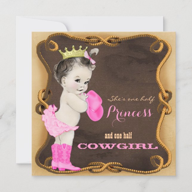 Rustikales Cowgirl Princess Baby Dusche Einladung (Vorderseite)