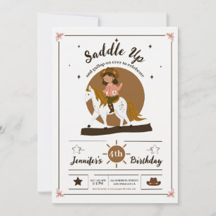 Rustikales Cowgirl Saddle 4. Geburtstag Einladung