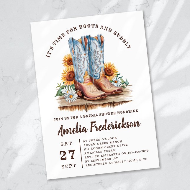 Rustikales Cowgirl Stiefel und Bubbly Brautparty Einladung (Von Creator hochgeladen)