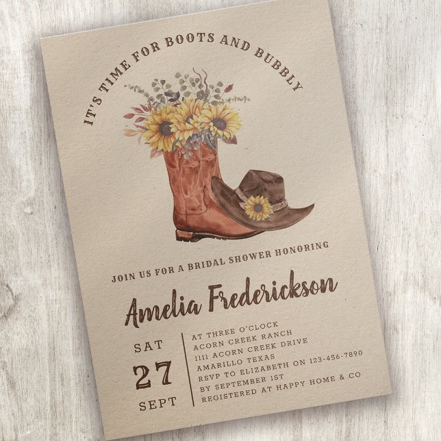 Rustikales Cowgirl Stiefel und Bubbly Brautparty Einladung (Von Creator hochgeladen)