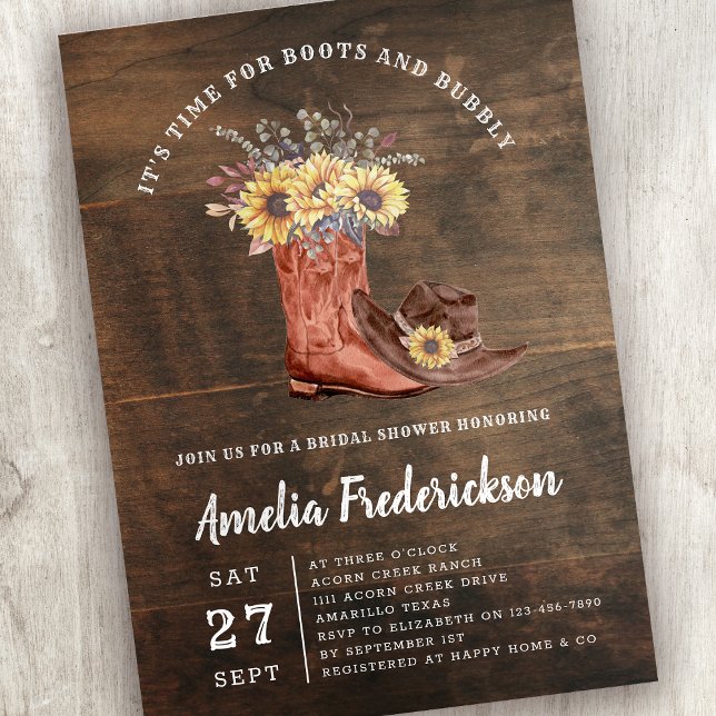 Rustikales Cowgirl Stiefel und Bubbly Brautparty Einladung (Von Creator hochgeladen)