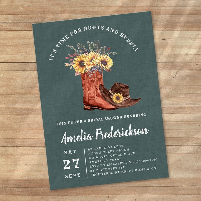 Rustikales Cowgirl Stiefel und Bubbly Brautparty Einladung (Von Creator hochgeladen)