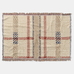 Rustikales Creme und Kariertes rotes Muster Decke