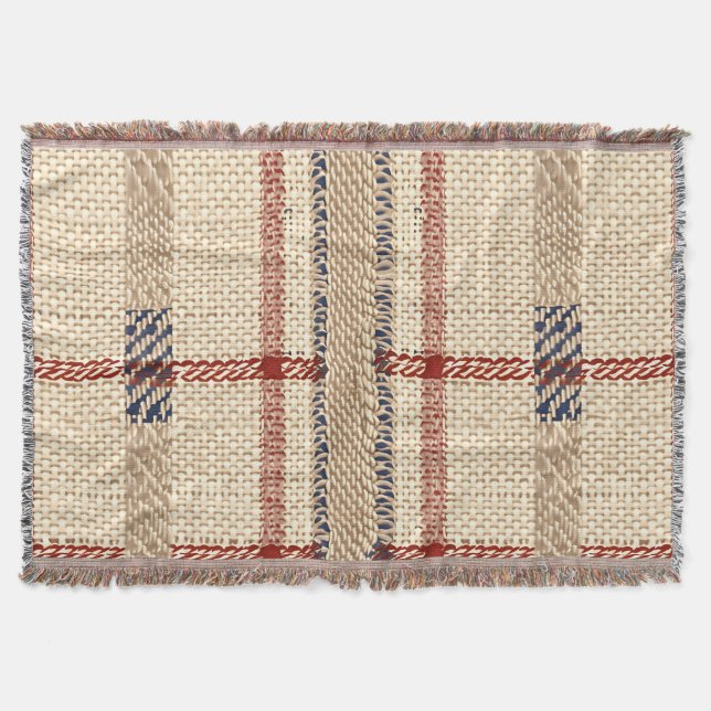 Rustikales Creme und Kariertes rotes Muster Decke (Vorderseite)