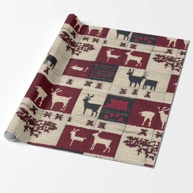 Rustikales Cross-Stitch Patchwork | Folk Holiday M Geschenkpapier (Ungerollt)