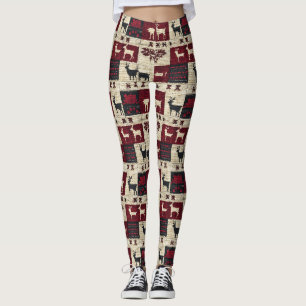 Rustikales Cross-Stitch Patchwork Folk Holiday M Leggings