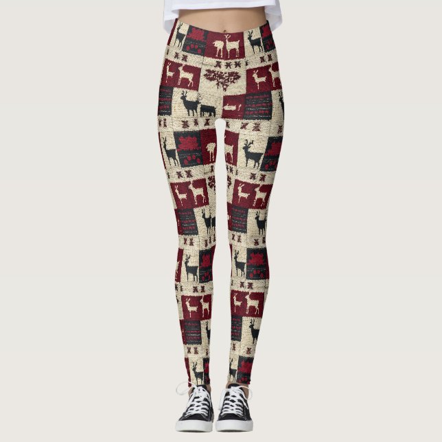 Rustikales Cross-Stitch Patchwork | Folk Holiday M Leggings (Vorderseite)