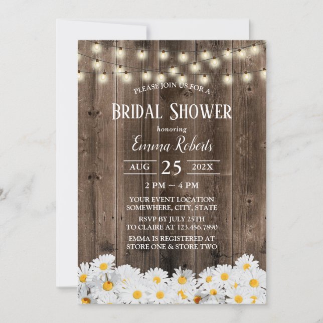 Rustikales Daisy Floral Barn Wood Brautparty Einladung (Vorderseite)