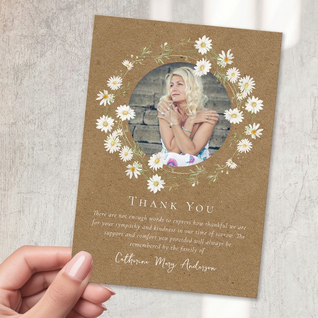 Rustikales Daisy Foto Beileid Beerdigung Gedenkstä Dankeskarte (Von Creator hochgeladen)