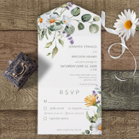 Rustikales Daisy & Lavender Floral Weißes Abendess