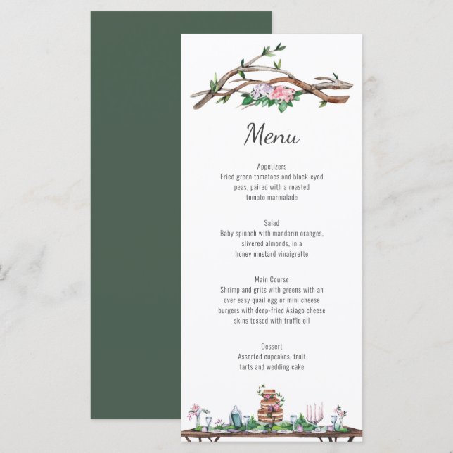 Rustikales Delgance Woodland Wedding Menu Menükarte (Vorne/Hinten)