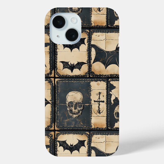 Rustikales Denim Halloween Patchwork-Muster Case-Mate iPhone Hülle (Rückseite)