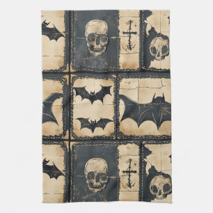 Rustikales Denim Halloween Patchwork-Muster Geschirrtuch