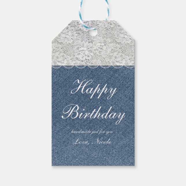Rustikales Denim & Lace Holiday Weihnachtsgeschenk Geschenkanhänger (Vorderseite)