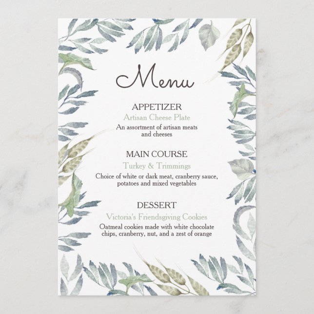 Rustikales Dinner-Menü des freundlichen Erntedanks Menükarte (Vorderseite)