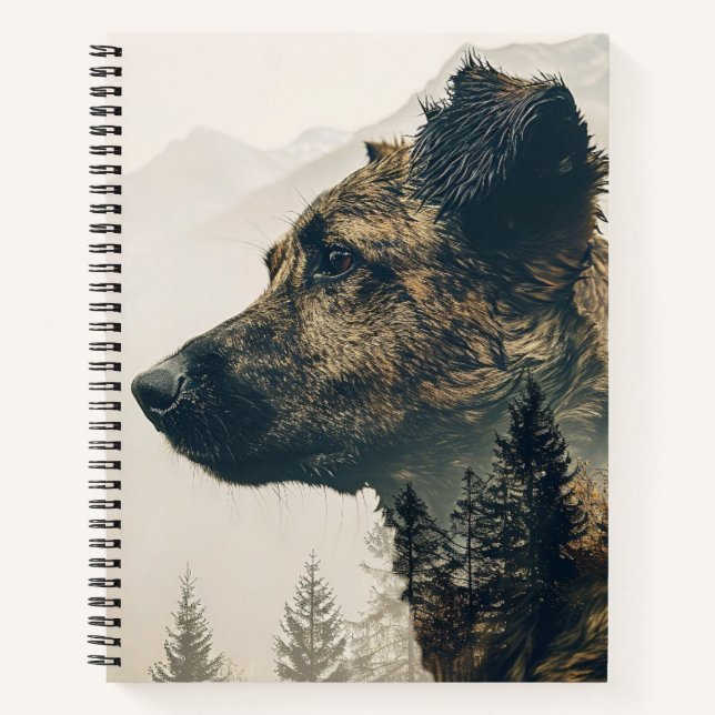 Rustikales Dog Forest Landscape Notebook Notizbuch (Vorderseite)